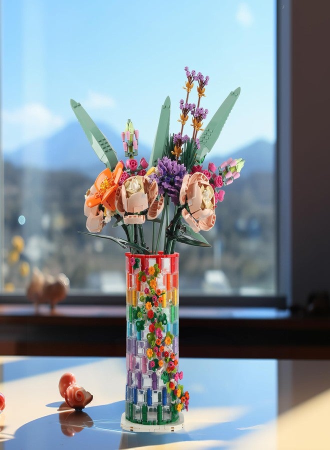 HI-REEKE Vase Building Set for Flowers Bouquet 10280 10313, Transparent Vase Flower Display Stand Building Block Kit for Women Adult - Image 2
